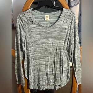 Faded Glory Women's Striped Gray Long Sleeve Blouse